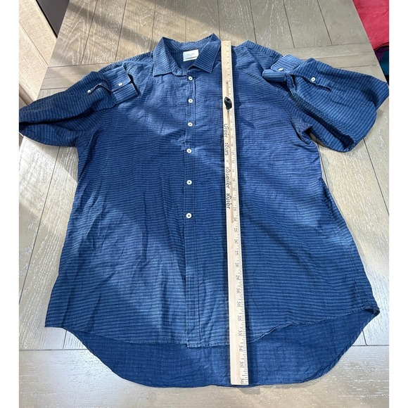 Billy Reid Standard Shirt Mens XXL Blue Stripe Button Down Long Sleeve Huckberry - Picture 4 of 11